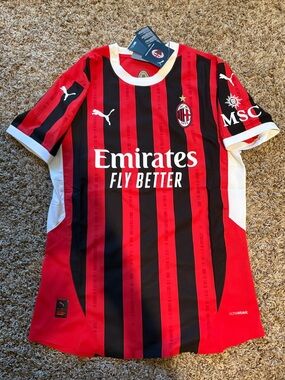 Puma Red & Black Striped Football Jersey with Emirates Authentic Jersey